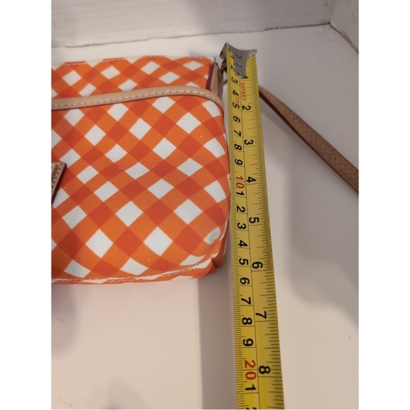 Dooney & Bourke Gingham Plaid
Pouchette Crossbody Orange/White
Leather Canvas - Picture 9 of 10